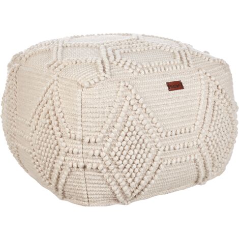 Modern Woven Pouffe Footstool Chunky Handwoven Ottoman Wool 60 x 60 x 40 cm Beige Choim