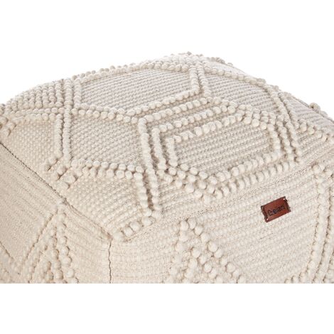Modern Woven Pouffe Footstool Chunky Handwoven Ottoman Wool 60 x 60 x 40 cm Beige Choim