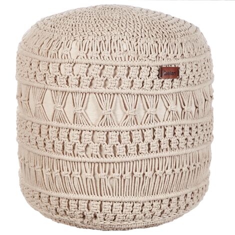 Modern Pouffe Footstool Chunky Handwoven Ottoman Cotton 45 x 45 x 45 cm Beige Thakot