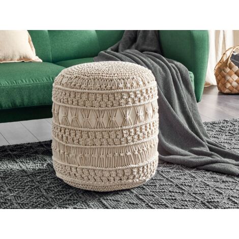 Modern Pouffe Footstool Chunky Handwoven Ottoman Cotton 45 x 45 x 45 cm Beige Thakot