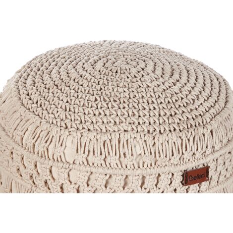 Modern Pouffe Footstool Chunky Handwoven Ottoman Cotton 45 x 45 x 45 cm Beige Thakot