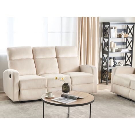 Modern Fabric Velvet Manual Recliner Sofa 3-Seater Off-White Verdal