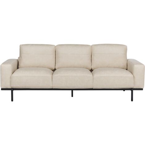 Modern Living Room 3 Seater Sofa Settee Upholstered Fabric Finished Back Metal Legs Beige Sovik