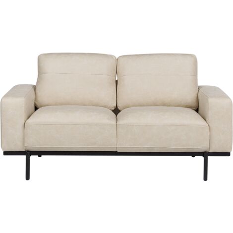 Modern Living Room 2 Seater Sofa Settee Upholstered Finished Back Metal Legs Cream Beige Sovik