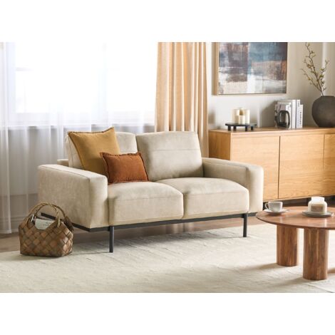 Modern Living Room 2 Seater Sofa Settee Upholstered Finished Back Metal Legs Cream Beige Sovik