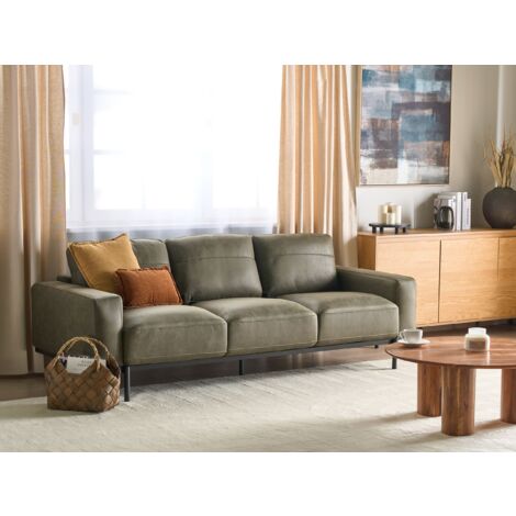 Modern Living Room 3 Seater Sofa Settee Upholstered Finished Back Metal Legs Green Sovik