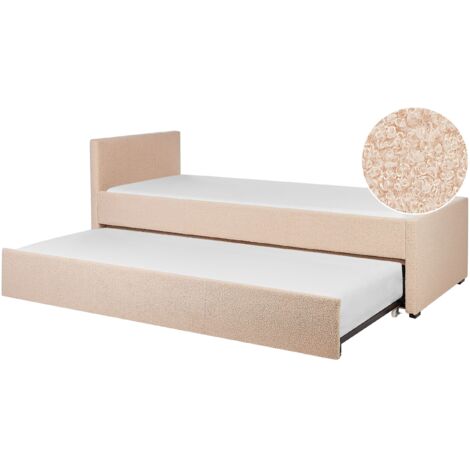 Modern Boucle EU Small Single Trundle Bed Frame 2ft6 Slatted Peach Pink Marmande