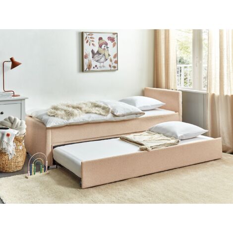 Modern Boucle EU Small Single Trundle Bed Frame 2ft6 Slatted Peach Pink Marmande