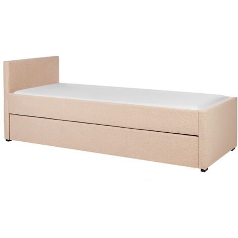 Modern Boucle EU Small Single Trundle Bed Frame 2ft6 Slatted Peach Pink Marmande