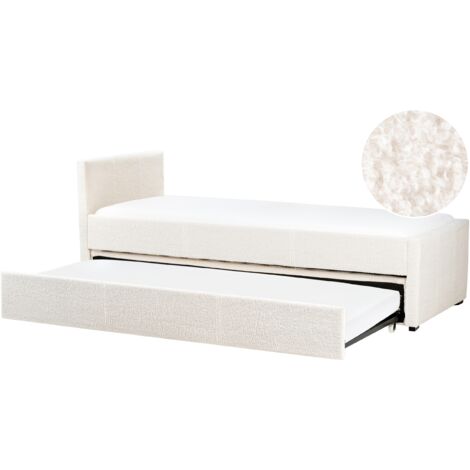 Modern Boucle EU Small Single Trundle Bed Frame 2ft6 Light Beige Slatted Marmande