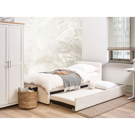 Modern Boucle EU Small Single Trundle Bed Frame 2ft6 Light Beige Slatted Marmande