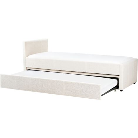 Modern Boucle EU Small Single Trundle Bed Frame 2ft6 Light Beige Slatted Marmande