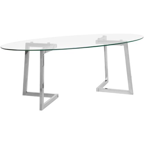 Modern Coffee Table Clear Tempered Glass Transparent Top Steel Base Silver Fresno - Transparent