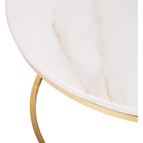 Modern Coffee Table Beige Marble Finish MDF Top Metal Gold Base ø 70 cm Coral
