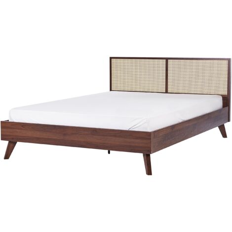 Boho EU Super King Size Bed Base 6ft Rattan Headboard Dark Wood Monpazier