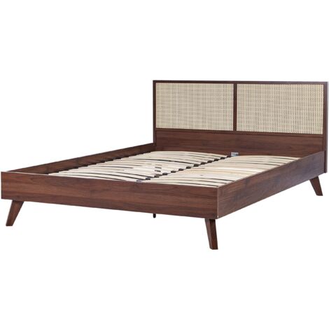 Boho EU Super King Size Bed Base 6ft Rattan Headboard Dark Wood Monpazier