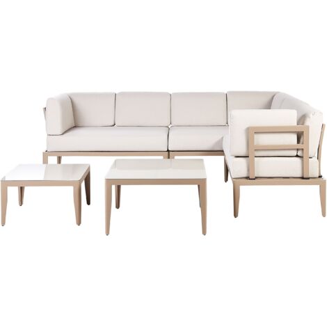 Garden Corner Sofa with Table 6 Seater RIMA III Left Hand Modular Metal Light Beige