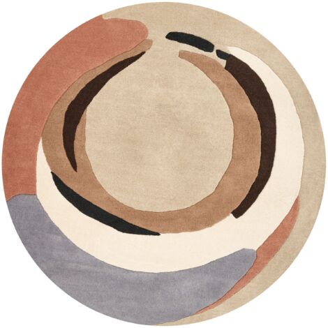 Wool Area Rug Round Organic Irregular Shape Accent Rug ⌀ 140 cm ...