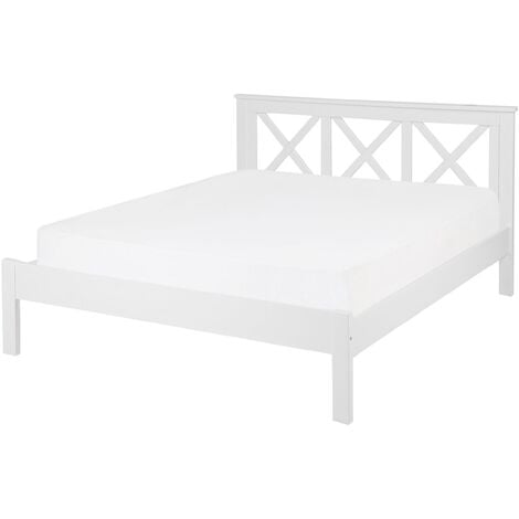 Modern EU Double Size Wooden Bed Frame 4ft6 White Headboard Slats Tannay