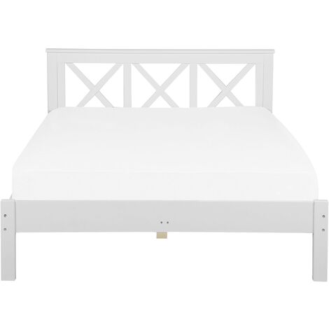 Modern EU Double Size Wooden Bed Frame 4ft6 White Headboard Slats Tannay