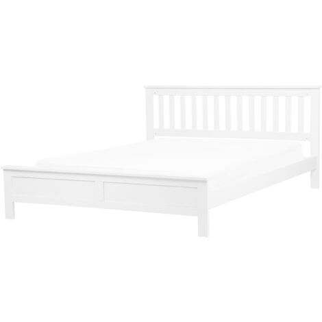 Super King Size Bed Frame 6ft, White Solid Wood King Size Bed Frame