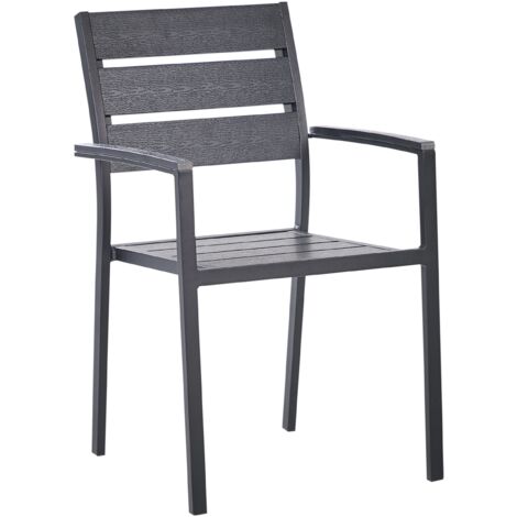 7 Piece Garden Dining Set Chairs and Table Plastic Wood Aluminium Black Vernio