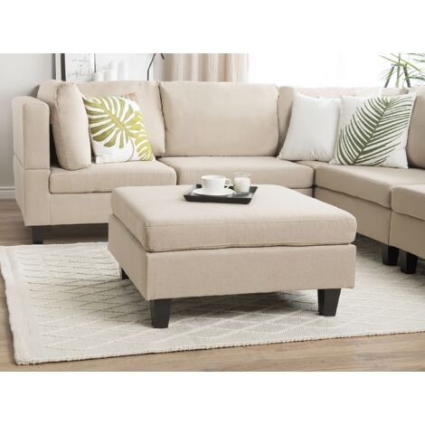 Modern Fabric Ottoman Square Footstool Beige Polyester Padded Fevik