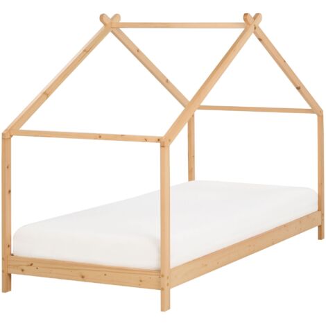 Kids Bed House Pine Wood ORLU 90 x 200 cm (EU Single) Light Brown