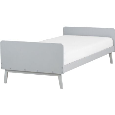 Modern Wooden EU Single Bed Frame 3ft Pine Wood Slatted Base Grey Bonnac