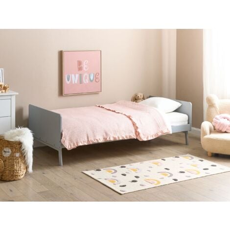Modern Wooden EU Single Bed Frame 3ft Pine Wood Slatted Base Grey Bonnac