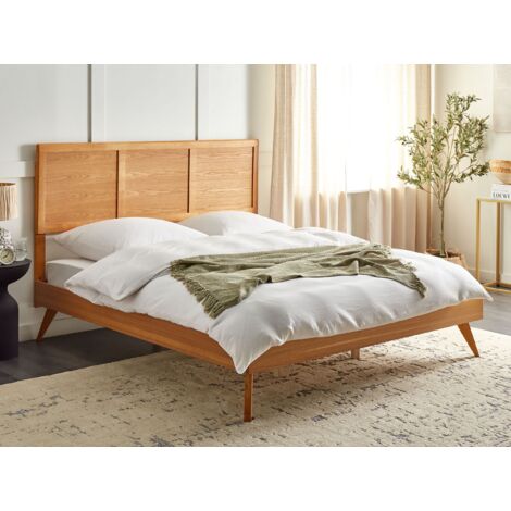 Modern EU Super King Bed Frame 6ft MDF Headboard Slatted Frame Light Wood Istres