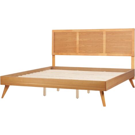 Modern EU Super King Bed Frame 6ft MDF Headboard Slatted Frame Light Wood Istres