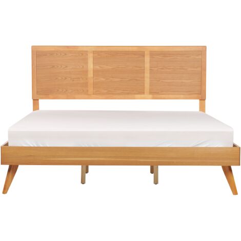 Modern EU Super King Bed Frame 6ft MDF Headboard Slatted Frame Light Wood Istres
