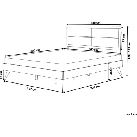 Modern EU King Size Bed Frame 5ft3 Upholstered Headboard Light Wood Poissy