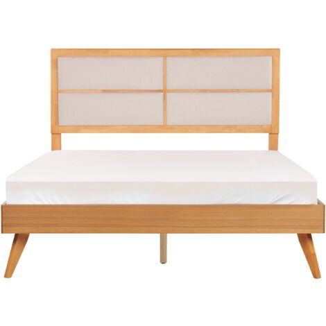 Modern EU King Size Bed Frame 5ft3 Upholstered Headboard Light Wood Poissy
