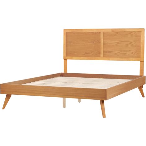 Modern EU King Size Bed Frame 5ft3 MDF Headboard Slatted Frame Light Wood Istres