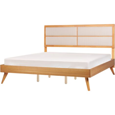 Modern EU Super King Size Bed Frame 6ft Upholstered Headboard Light Wood Poissy