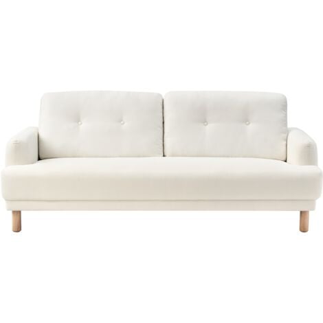 Retro Fabric 3 Seater Sofa Loveseat Couch Upholstered Wooden Legs Polyester Thick Seat Off-White Tuve