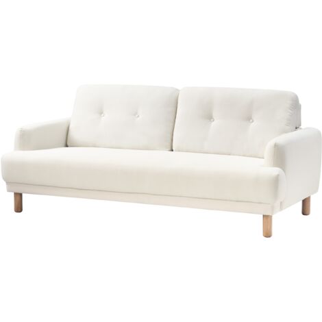 Retro Fabric 3 Seater Sofa Loveseat Couch Upholstered Wooden Legs Polyester Thick Seat Off-White Tuve