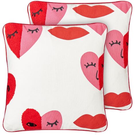 Set of 2 Decorative Cushions PERIWINKLE Cotton 45 x 45 cm White Heart Pattern (1/5)