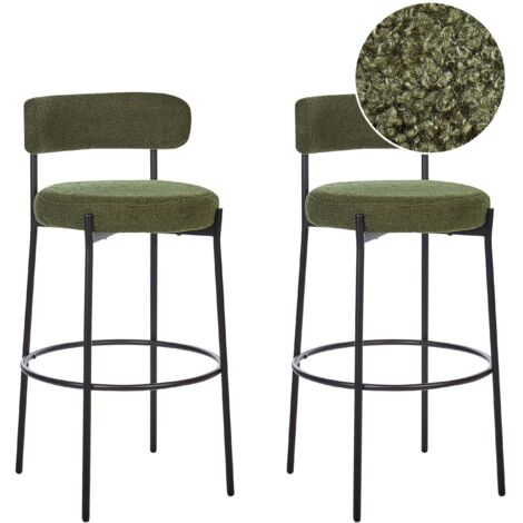 Set of 2 Bar Chairs ALLISON Boucle Green (1/5)