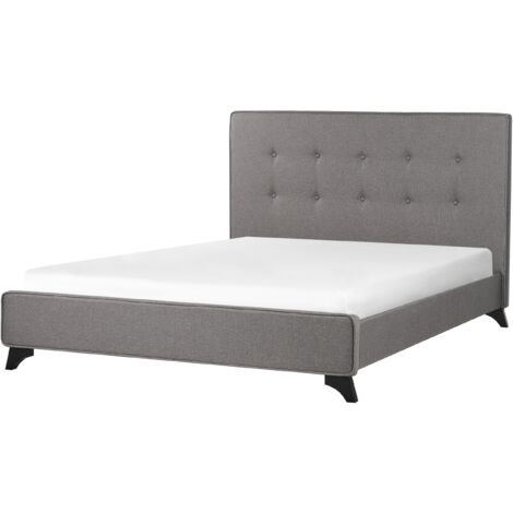 Modern Fabric EU Double Size Bed Frame 4ft6Tufted Headboard Grey Ambassador