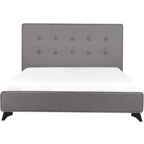 Modern Fabric EU Double Size Bed Frame 4ft6Tufted Headboard Grey Ambassador