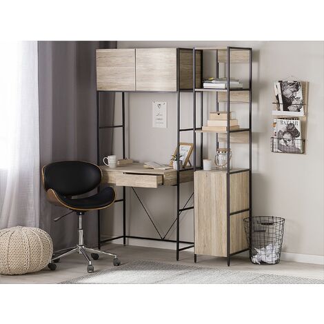 Modern Ladder Bookcase 3 Tier Shelf Cabinet Frame Light Wood Black Harrow