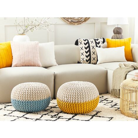 Mustard knitted pouffe sales