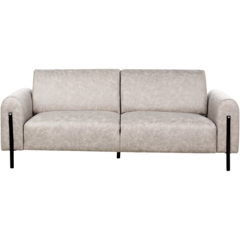 Modern Living Room 3 Seater Sofa Settee Upholstered Fabric Leather Look Adjustable Backrest Finished Back Metal Legs Grey Askim