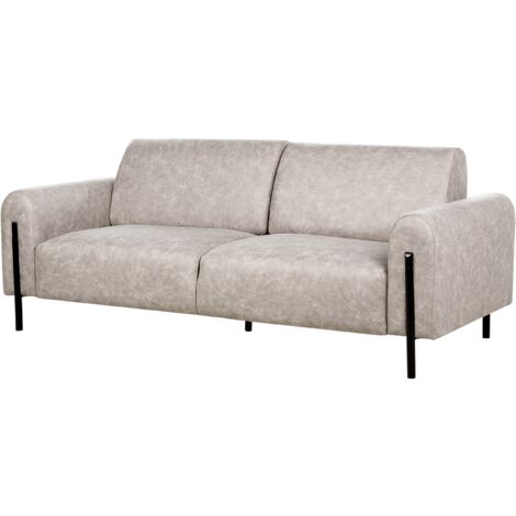 Modern Living Room 3 Seater Sofa Settee Upholstered Fabric Leather Look Adjustable Backrest Finished Back Metal Legs Grey Askim