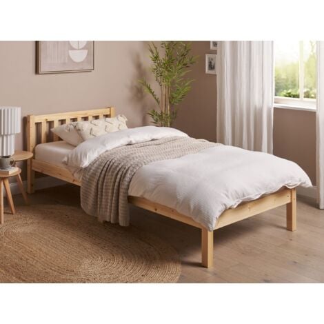 Modern Wooden EU Single Bed Frame 3ft Pine Wood Slatted Base Light Florac