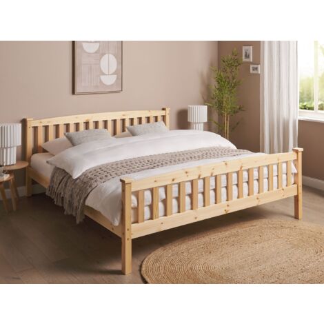 Solid Wood EU Super King Size Bed Frame 6ft Pine Slatted Base Natural Furniture Light Wood Giverny