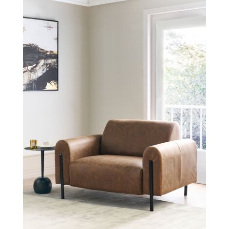 Modern Living Room Armchair Upholstered Fabric Leather Look Adjustable Backrest Finished Back Metal Legs Brown Askim